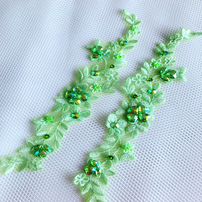 

Light green sew on flowers patches Water soluble embroidery lace applique 326cm