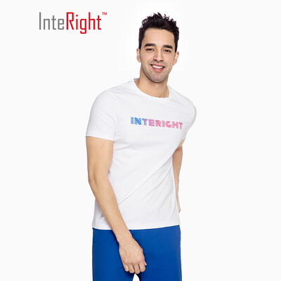 

INTERIGHT short-sleeved mens water soft cotton letter printing round neck T-shirt white L