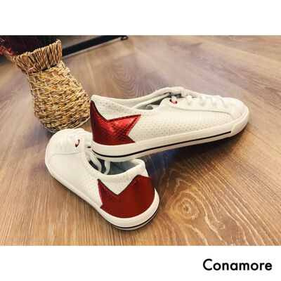 

CONAMORE Starlight White Leather Shoes Women Shoes Soft Breathable Flats Lace-Up Student Casual Shoes