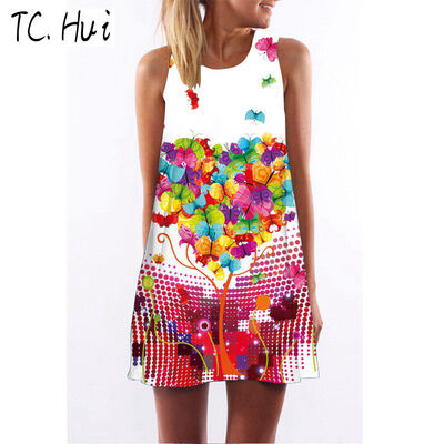

2018 new trend fashion digital printing round neck strapless dress
