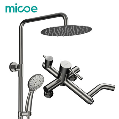 

MICOE Shower Set Shower Faucet Suit 304 Нержавеющая сталь Ванная Настенный ультратонкий верхний распылитель Пять функциональных сопел