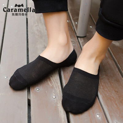 

Caramella socks mens summer thin section breathable mesh sports socks non-slip shallow mouth invisible cotton socks socks 53334 black code