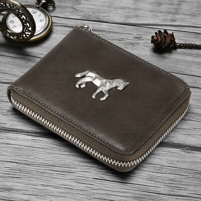 

JIVIVIL original unicorn mens wallet fashion casual card package first layer leather coin purse personality short zipper wallet J668165 fine rain brown
