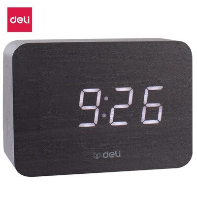 

Deli deli small voice control mute alarm clock wood digital electronic clock black 8814