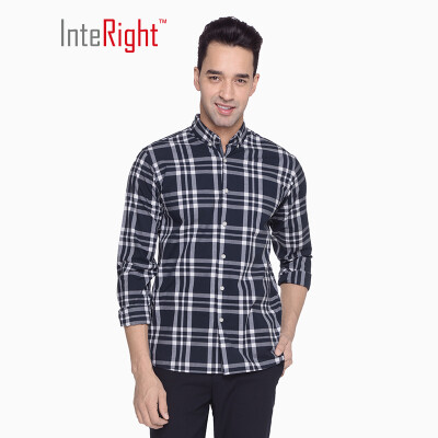 

INTERIGHT shirt mens plaid leisure cotton shirt long sleeve