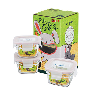 

Glasslockbaby oven with complementary food box can be frozen food supplement box glass three-piece set 160ml3