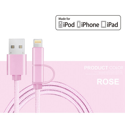 

MFI 2in1 Mobile Phone Charger Cable For iPhone 5 6 7 usb For Samsung Huawei Xiaomi Micro Usb Nylon braided metal Cable