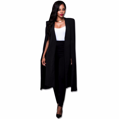 

Women Fashion Cape Cardigan Blazer Plus Size Loose Long Cloak Jacket Trench Coat Outerwear Blazers Black And White