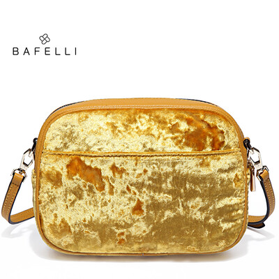 

BAFELLI new arrival velvet shoulder bag split leather strap circular bag yellow bolsa feminina simple small women bag