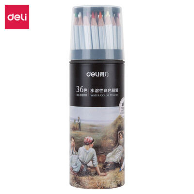 

Deli deli 36 color student water-soluble iron barrel with hexagonal color pencil color lead set with brush 68101