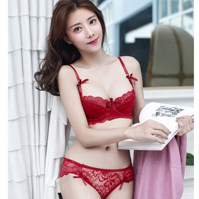 

Girls Sexy Lace Gather Thin Cotton Bra Underwear Set 4Colors