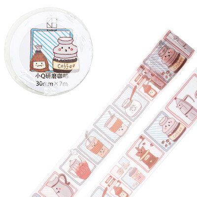 

Kinbor hand book&paper tape 30mm7m cute hand book sticker decorative tape small Q coffee bath DTB64242