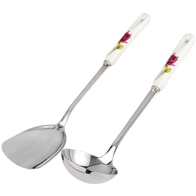 

Jiluo Kitchen DIY Gadgets Glove Series Thickened Stainless Steel Ceramic Shank Squash Squash Spoon Two-piece Set CP3018 Rose