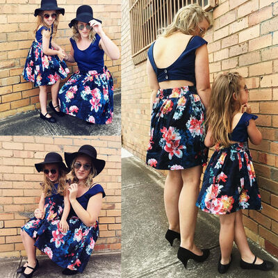 

Mother Daughter Women Toddler Kid Girl Family Floral Summer Party Dress Sundress