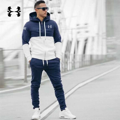 

Muscle sports fitness mens autumn&winter fashion new cotton stitching hoodie sweater casual slim jacket