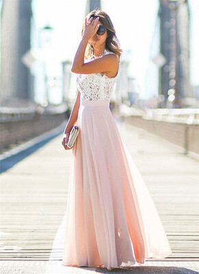 

Womens Vintage Floral Lace Chiffon Wedding Bridesmaid Evening Party Maxi Dress