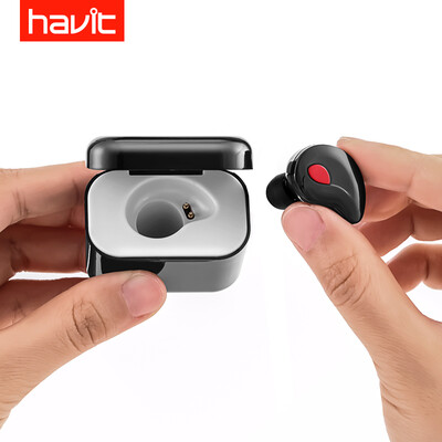 

Hewitt Havit Bluetooth Headset Mini Wireless Sport In-Ear Earbuds Business Car Headphone Charger Purity White