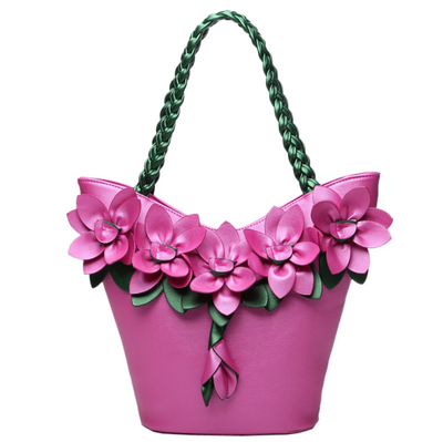 

Large Capacity Single Shoulder Handbag Mosaic Hit Color Fluorescence Fashion Flower Weave