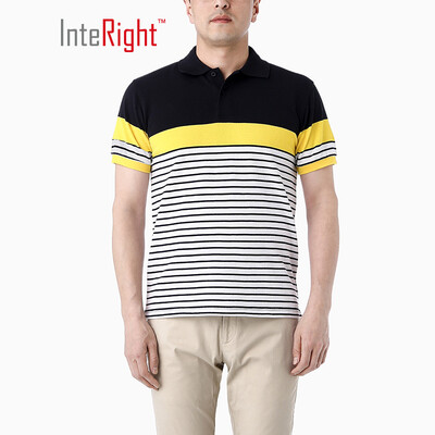 

INTERIGHT mens POLO shirt loop positioning color strip short sleeve yellow gray strip XXL