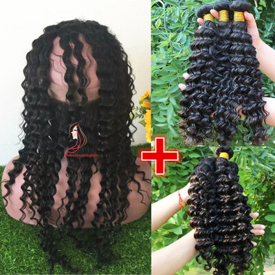 

Pre Plucked 360 Lace Frontal With Bundles New Arrival Malaysian Deep Wave Bundles With Frontal Closure 3 Bundles With 360 Lace Fro