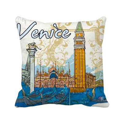 

Italy Venice Landmark National Illustration Square Throw Pillow Insert Cushion Cover Home Sofa Decor Gift