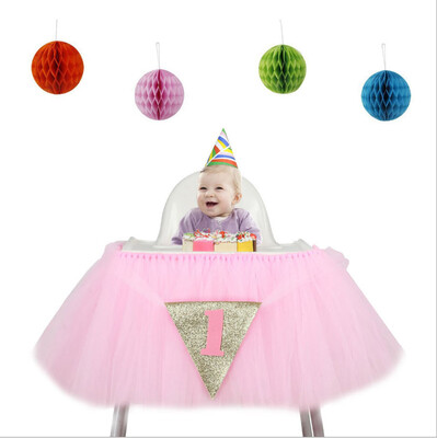 

Fanlus 1st Birthday Tutu Skirt for High Chair Decoration for Party Supplies Baby Pink