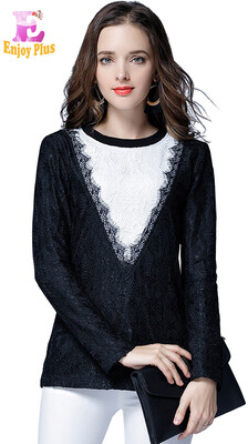 

L XL XXL 3XL 4XL 5XL plus size lace elegant new winter 2017 blouse women long sleeve big size black&white shirt slim OL lady