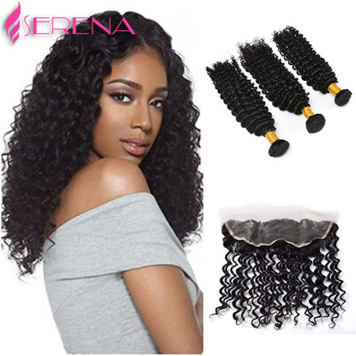 

Brazilian Deep Wave Human Hair Weaves with 13x4 Lace Frontal Ear to Ear Full Head Natural Color Can be Dyed Unprocessed Human Hair