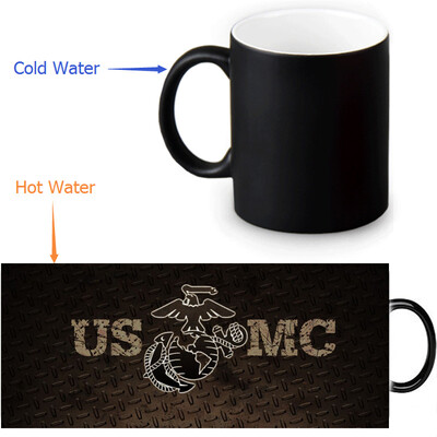 

USMC 350ml12oz Heat Reveal Mug Color Change Coffee Cup Sensitive Morphing Mugs Magic Mug Milk Tea Cups