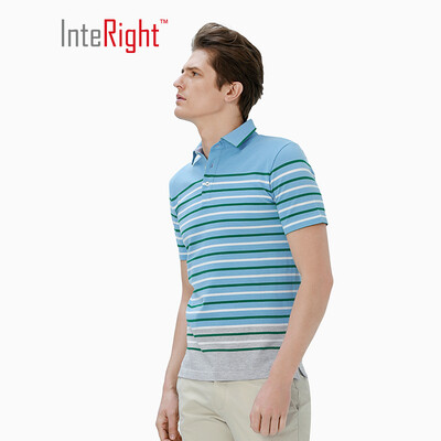 

INTERIGHT cotton POLO shirt mens T-shirt loop color strip short-sleeved blue green strip M