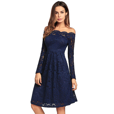 

Try Everything Slash Neck Lace Dress Women Long Sleeve Purple Elagant Evening Party Dress 2018 Summer Dresses And Sundresses