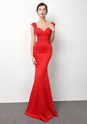 

Shoulder Deep V Sexy Slim Long Fishtail Dress Show Annual Club Night Long Dress