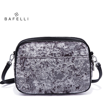 

BAFELLI new arrival velvet shoulder bag split leather strap circular bag yellow bolsa feminina simple small women bag
