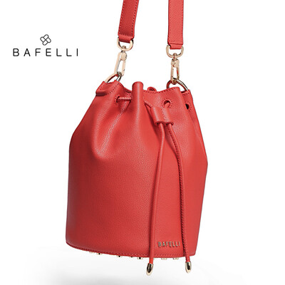 

BAFELLI split leather bucket high quality bottom rivet shoulder bag hasp & string crossbody bags red bolsos mujer women bag