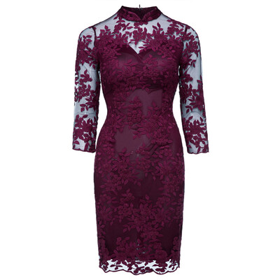 

CAZDZY High Neck Zipper-Up Appliques Lace Evening Dress