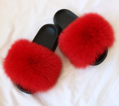 

Womens Luxury Real Fox Indoor Fur Outdoor Cool Slides Slippers Sandals Shoes