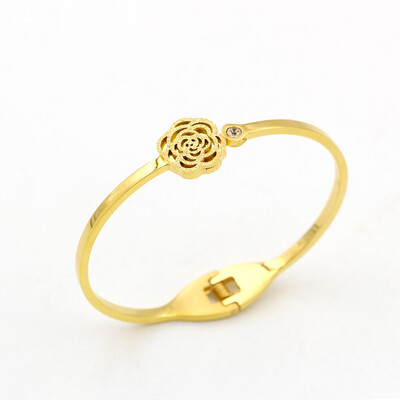 

Korean matte camellia bracelet with diamond spring opening bracelet Fashion wild womens accessories bracelet jewelry
