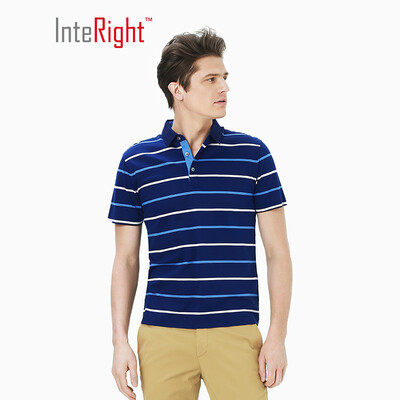 

INTERIGHT 10 silk crossbar mens business polo shirt blue&white strip