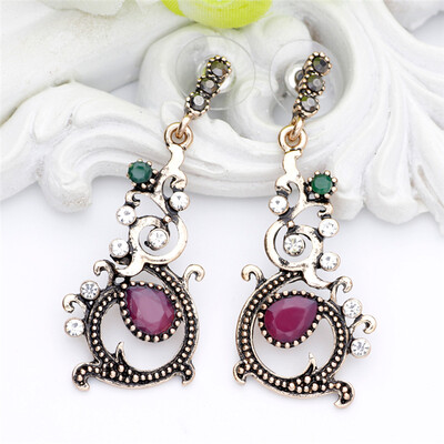 

New Design Flower Long Dangle Vintage Earrings Turkish Women Drop Earring 4color Antique Gold Resin Jewelry Indian Bridal Bijoux