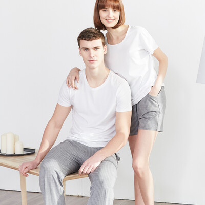 

Little nurse pajamas home clothes men&women summer wear short-sleeved home service JDT002 loose gray strip  170100