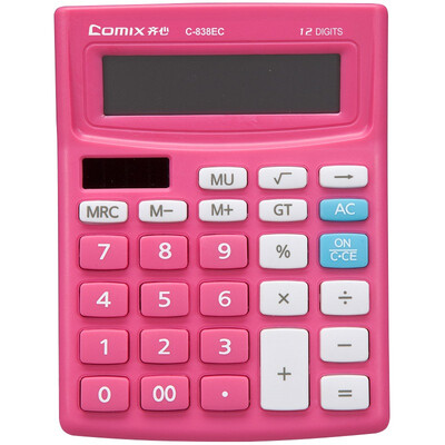 

COMIX 12 fashion solar dual power calculator red office stationery C-838EC