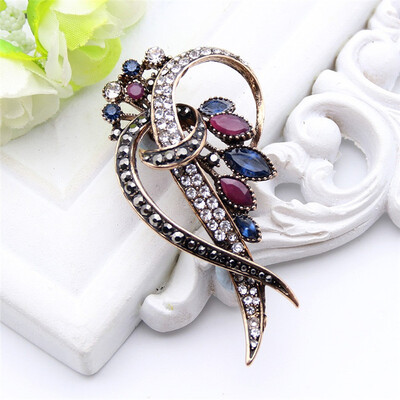

Vintage Banquet Brooch Women Turkish Jewelry Antique Gold Color Multicolor Resin Flower Brooches Broches Ladies Hijab Scarf Pin