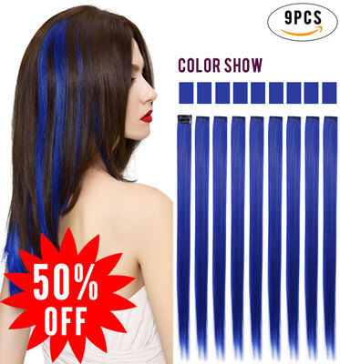 

Rhyme Blue Colored Clip InOn Hair Extensions 20 9PCS Girls&Dolls Wig Pieces
