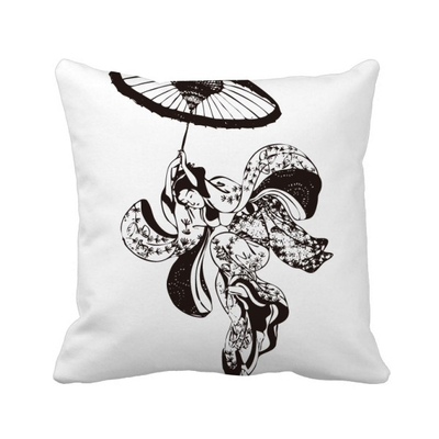 

Japan Woman Umbrella Illustration Square Throw Pillow Insert Cushion Cover Home Sofa Decor Gift