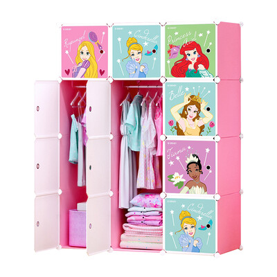 

Disney DISNEY Princess pretty woman storage cabinet simple wardrobe various optional 12 door 6 grid 2 hanging deep resin plastic wardrobe adult baby child combination locker