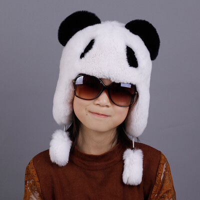 

New winter unisex children rex rabbit fur hat lovely Cartoon rabbit fur hat brim protective ear warm character earmuff hat caps