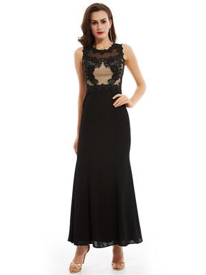 

CAZDZY Scoop Neck Appliques Zipper-Up A Line Evening Dress