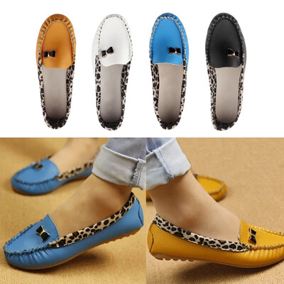 

Женщины Кожа PU Leopard Повседневный Slip On Dolly Балет Плоский каблук Loafer обувь
