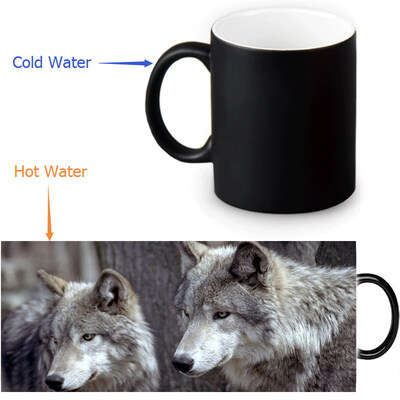 

Wolf 350ml12oz Heat Reveal Mug Color Change Coffee Cup Sensitive Morphing Mugs Magic Mug Milk Tea Cups