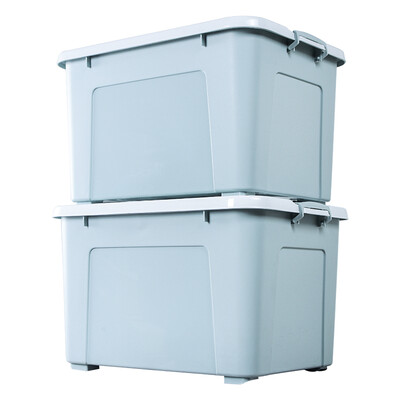 

Baicaoyuan plastic storage box storage box cargo sundries storage box tote large thick belt pulley 130L 2 loaded blue gray
